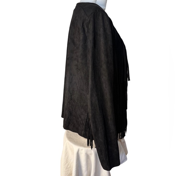 Kensie Black Fringe Faux Suede Jacket - Picture 4 of 7